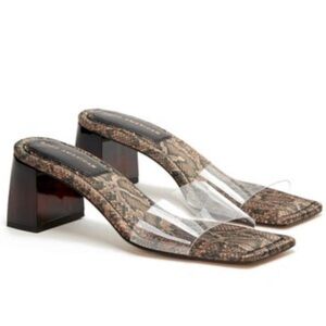 NEW GOOD AMERICAN Block Heel Slide Sandals Desert Snake Clear Upper Size 10